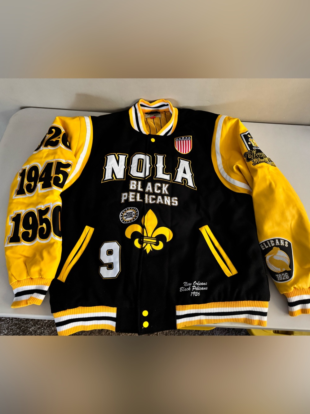 NOLA Black Pelicans Kids Varsity Jacket - Black & Yellow